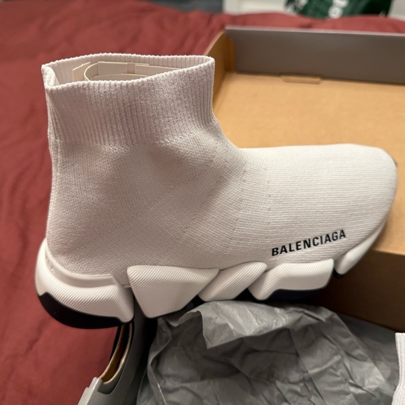 Balenciaga White Knit Sock Sneakers with Black Sole Accents - Picture 2 of 8